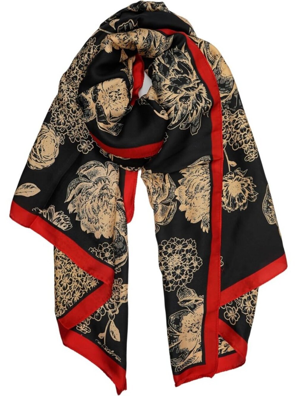 Women's Black-Red-Paisley Long Skinny Silky Lightweight Sunscreen Shawls Wraps
